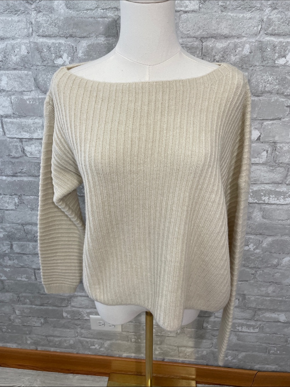 12th Tribe Blanc Cream Off the Shoulder Sweater